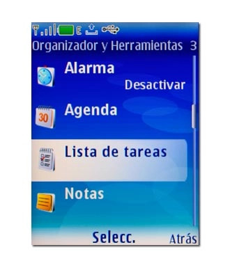 Vaya a Lista de tareas y pulse la tecla de navegación.La pantalla muestra ahora una lista de las tareas existentes (si hay alguna).