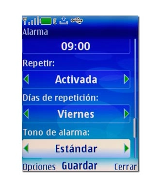 Elija Estándar, Radio, Abrir Mis Cosas o Descargas tonos (para descargar de Internet) y pulse la tecla de navegación.
