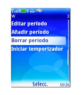Para borrar un intervalo:Vaya a Borrar período y pulse la tecla de navegación.
