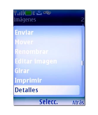 Vaya a Detalles y pulse la tecla de navegación.Aparecen los detalles de la carpeta o del archivo.