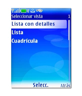 Elija Lista con detalles, Lista o Cuadrícula y pulse la tecla de navegación.