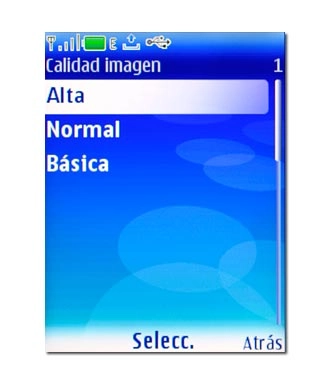 Elija Alta, Normal o Básica y pulse la tecla de navegación.