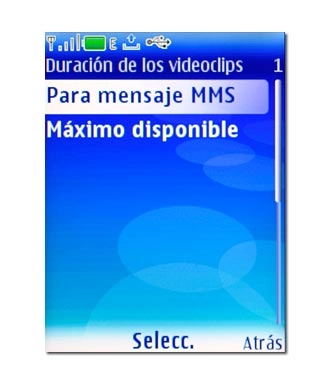 Elija Para mensaje MMS o Máximo disponible y pulse la tecla de navegación.