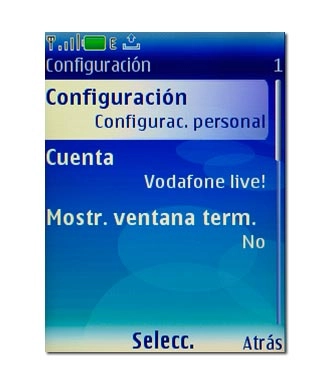 Vaya a Configuración y pulse la tecla de navegación.