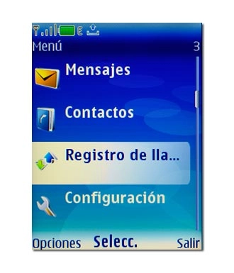 Vaya a Registro de lla... y pulse la tecla de navegación.