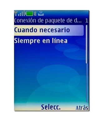 Elija Cuando necesario o Siempre en línea y pulse la tecla de navegación.