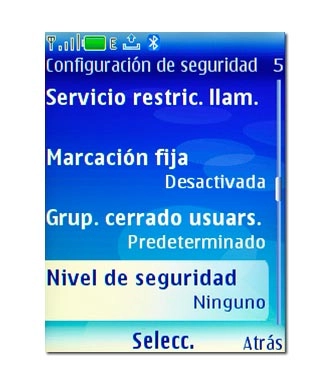 Vaya a Nivel de seguridad y pulse la tecla de navegación.