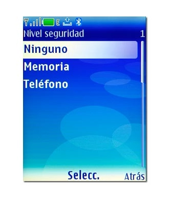 Elija Ninguno, Memoria o Teléfono y pulse la tecla de navegación.