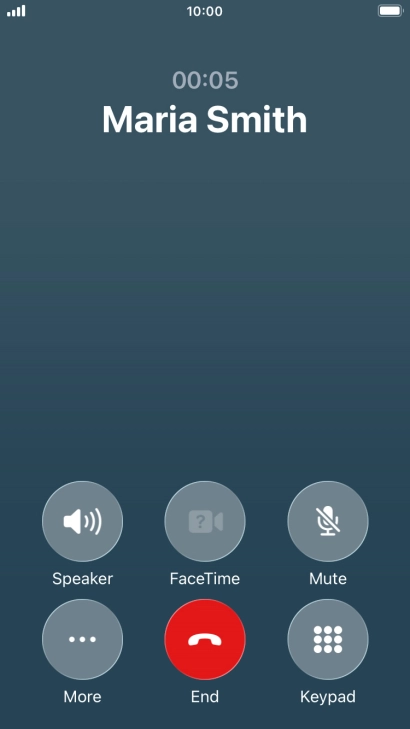 Press the end call icon to end the call and return to the home screen.
