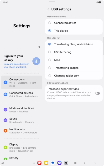 Press Transferring files / Android Auto.