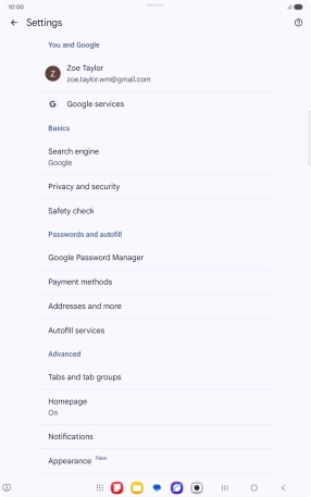 Press Privacy and security.