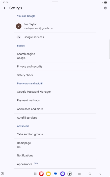 Press Privacy and security.