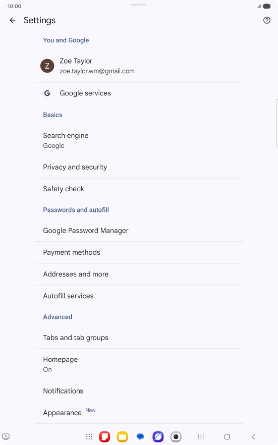 Press Privacy and security.