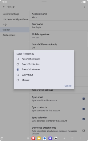 Press the required setting.