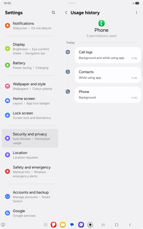 The app activity for the selected app is displayed.