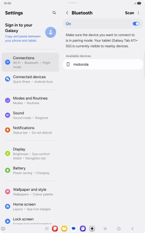 Press the required Bluetooth device and follow the instructions on the screen to pair the device with your tablet.