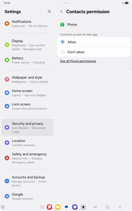 Press the required setting.