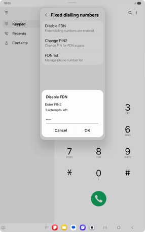 Key in your PIN2 and press OK. The default PIN2 is 1111.