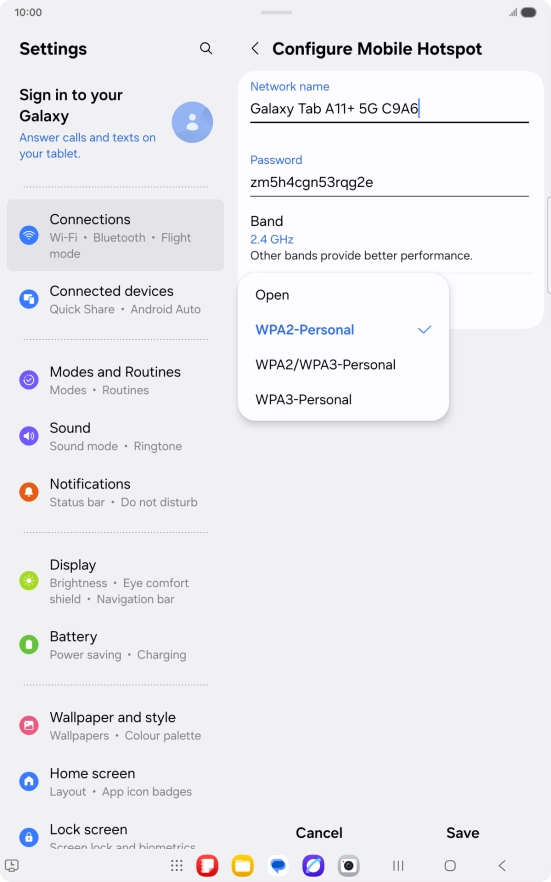 Press WPA3-Personal to password protect your Wi-Fi hotspot.