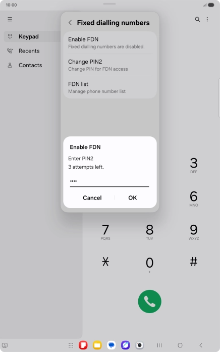 Key in your PIN2 and press OK. The default PIN2 is 1111.
