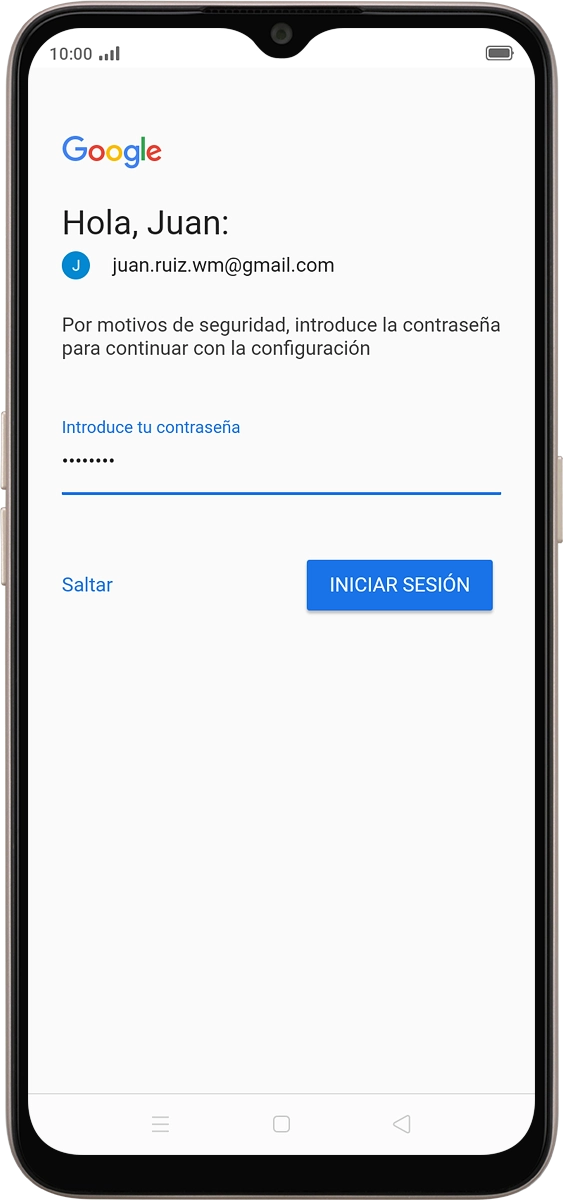 En el teléfono: Introduce la contraseña de tu cuenta de Google y pulsa INICIAR SESIÓN.