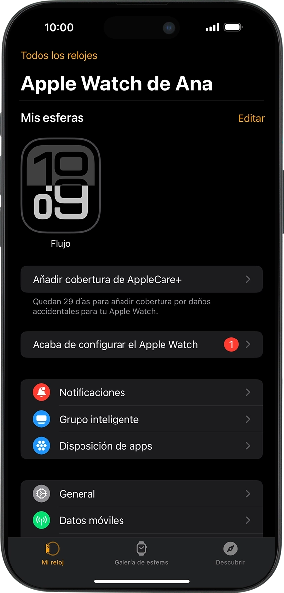 Cuando aparece esta imagen, se ha completado la configuración y tu Apple Watch está listo para su uso.