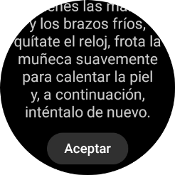 Pulsa Aceptar y espera mientra el smartwatch está midiendo la saturación de oxígeno en sangre.