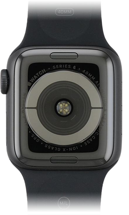 Sitúa la parte trasera  de tu Apple Watch sobre el cargador magnético hasta que haga clic y quede sujeto.