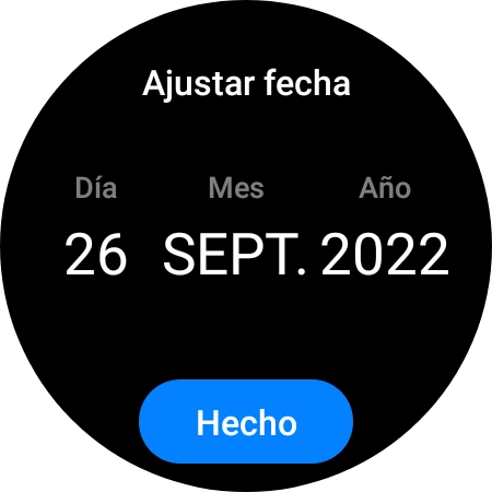 Desliza el dedo hacia arriba o hacia abajo por la pantalla para ajustar la fecha deseada.