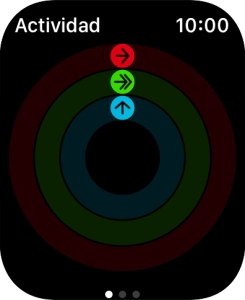 En la pantalla aparece lo que queda para alcanzar los objetivos diarios de actividad. Cuando los círculos de color se cierran, se han alcanzado los objetivos diarios de actividad.