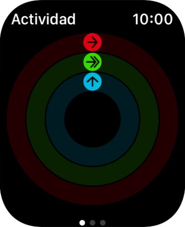 En la pantalla aparece lo que queda para alcanzar los objetivos diarios de actividad. Cuando los círculos de color se cierran, se han alcanzado los objetivos diarios de actividad.