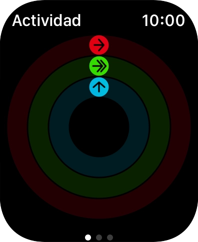 En la pantalla aparece lo que queda para alcanzar los objetivos diarios de actividad. Cuando los círculos de color se cierran, se han alcanzado los objetivos diarios de actividad.