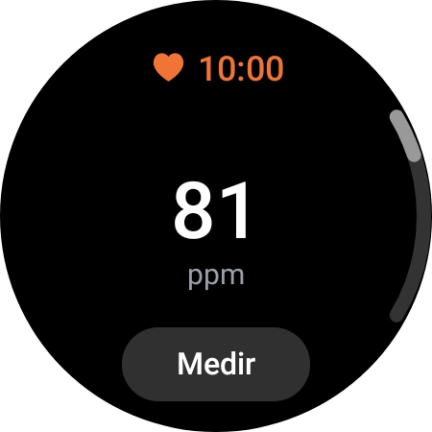 Pulsa Medir y espera mientra el smartwatch está midiendo el pulso.