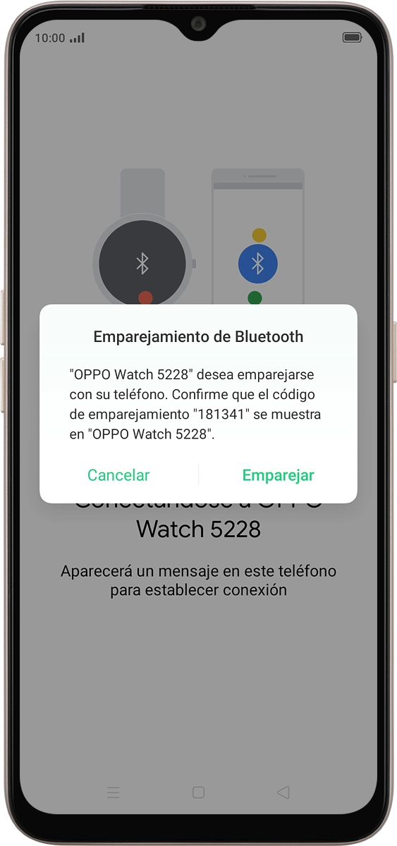 En el teléfono: Comprueba que el código coincida con el código que aparece en tu smartwatch y acéptalo en ambos dispositivos.