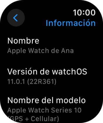 La versión de software del Apple Watch se puede consultar bajo Versión de watchOS.