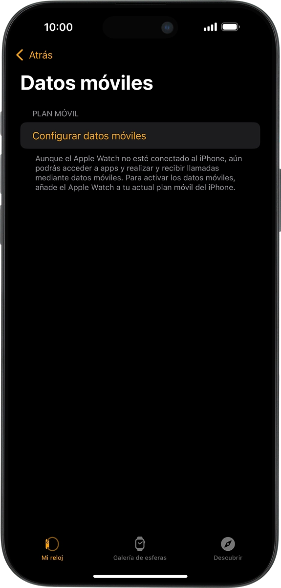 En el teléfono: Pulsa Configurar datos móviles y sigue las indicaciones de la pantalla para configurar los datos móviles.