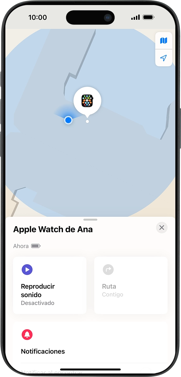 En el mapa aparece la posición más reciente de tu Apple Watch.