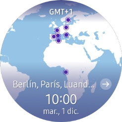 Gira el bisel hacia la derecha o la izquierda para seleccionar la zona horaria deseada.