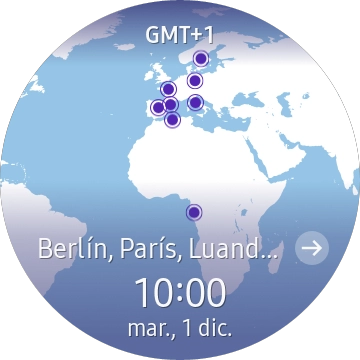 Gira el bisel hacia la derecha o la izquierda para seleccionar la zona horaria deseada.