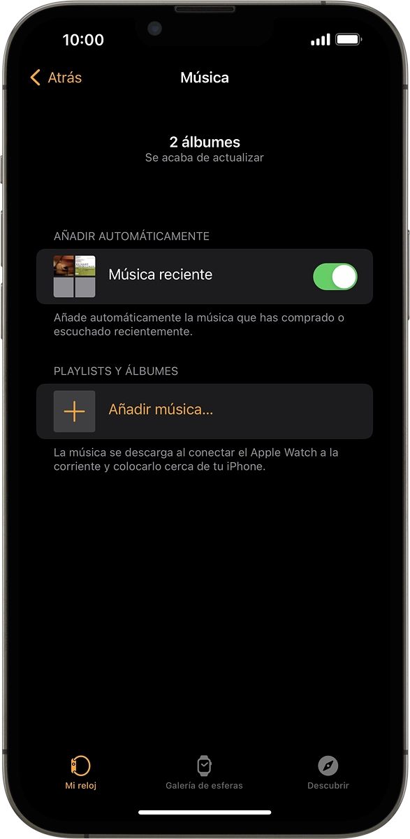 En el móvil: Pulsar Añadir música... y desplazarse a la lista de reproducción o al álbum deseados.