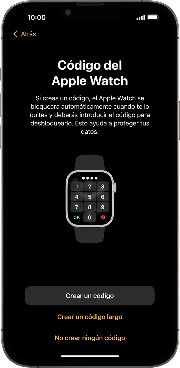 En el móvil: Seguir las indicaciones de la pantalla para activar el uso del código de seguridad o pulsar No crear ningún código.
