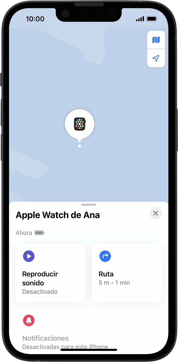 En el mapa aparece la posición más reciente de tu Apple Watch.