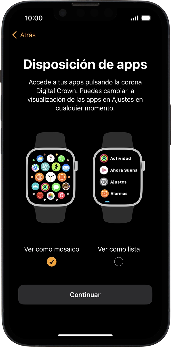 En el teléfono: Sigue las indicaciones de la pantalla para seleccionar el ajuste deseado y pulsa Continuar.