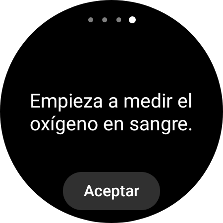 Pulsa Aceptar y espera mientra el smartwatch está midiendo la saturación de oxígeno en sangre.