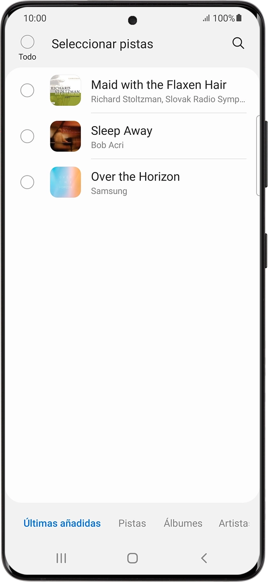 En el teléfono: Pulsa los archivos de música deseados para seleccionarlos.