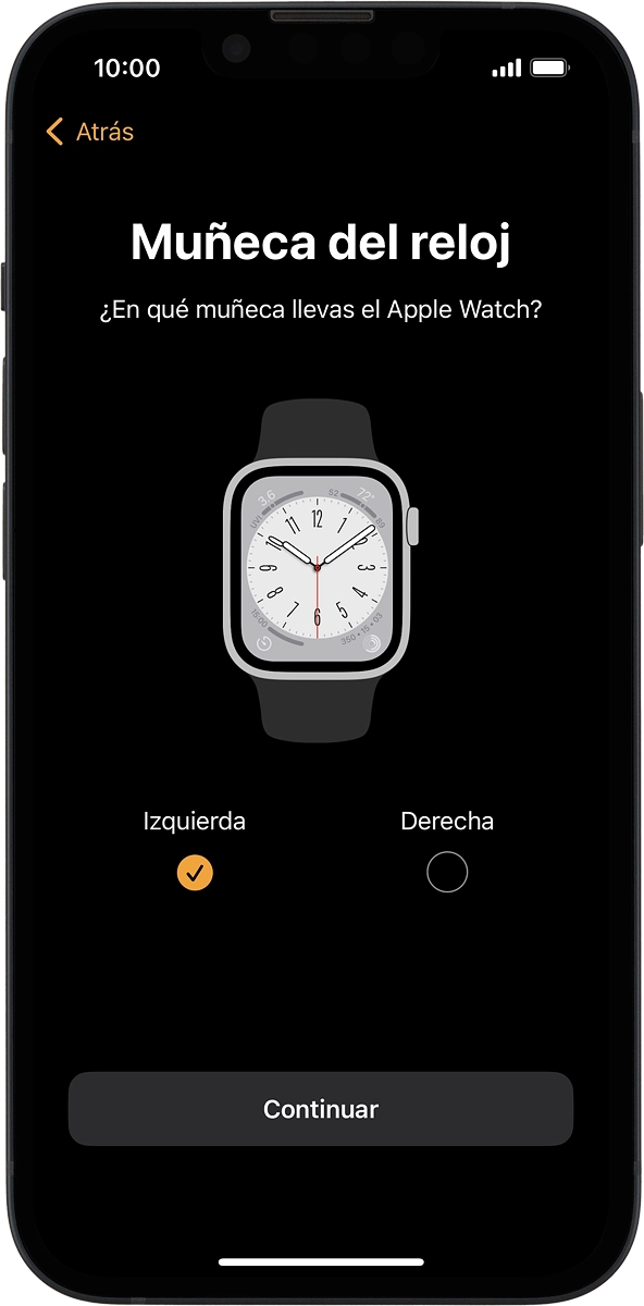 En el teléfono: Pulsa el ajuste deseado para seleccionar en qué muñeca deseas configurar el reloj.