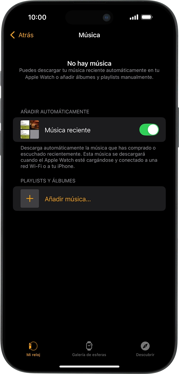 En el teléfono: Pulsa Añadir música... y desplázate a la lista de reproducción o al álbum deseado.