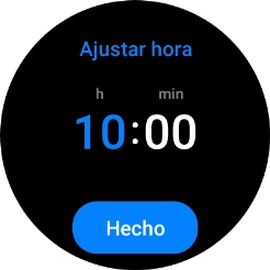 Desliza el dedo hacia arriba o hacia abajo por la pantalla para poner el reloj en hora.