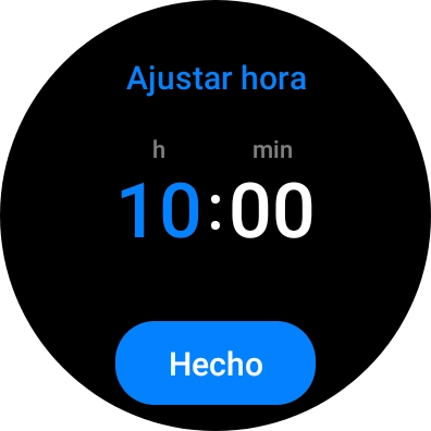 Desliza el dedo hacia arriba o hacia abajo por la pantalla para poner el reloj en hora.