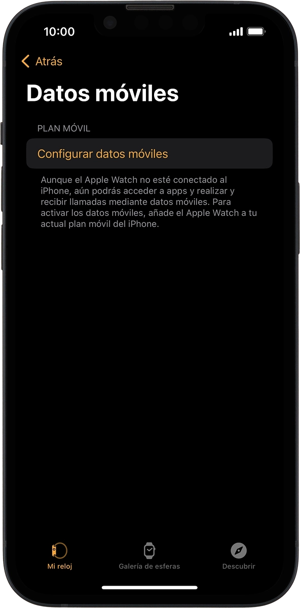 En el teléfono: Pulsa Configurar datos móviles y sigue las indicaciones de la pantalla para configurar los datos móviles.